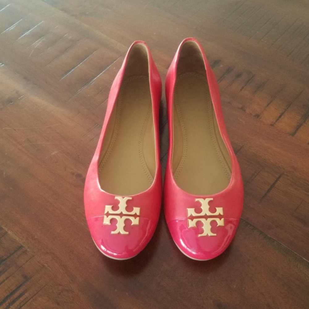 Tory Burch Red Patent Leather Logo Ballet Flats